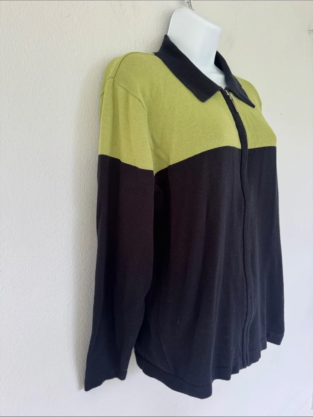 Dressbarn green full zip collared cotton blend cardigan sweater size medium